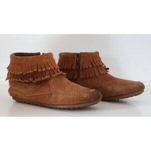 MINNETONKA Girl's Kid's Suede Moccasins Fringe Boots, Size 1